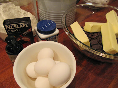 ingredients to make Ina Garten's outrageous brownies including eggs, butter, chocolate, etc.