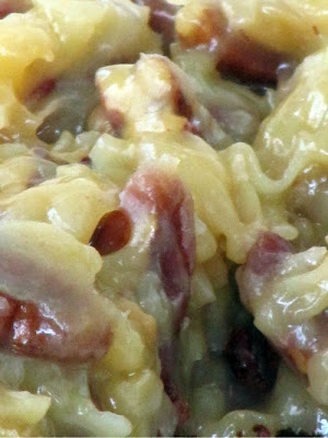 A closeup image of coconut pecan filling for Chocolate Velvet Cake with Fudge Filling and Coconut Pecan Frosting.