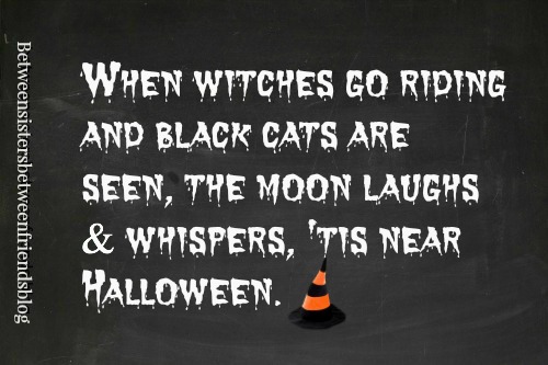 A black graphic with white writing showing a halloween quote and an orange and black witch's hat as an introduction to pumpkin patch chocolate halloween cupcakes post.